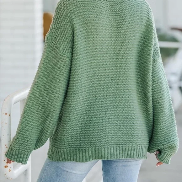 SHEIN Sage Green Cowl Neck Chunky Sweater - Picture 2 of 5